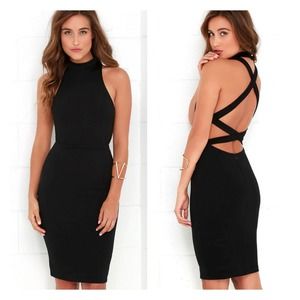 Lulu's Double Hex Black Halter Neck Bodycon Dress
